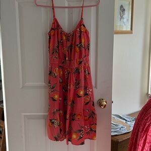 LOFT Coral and Green Floral Dress